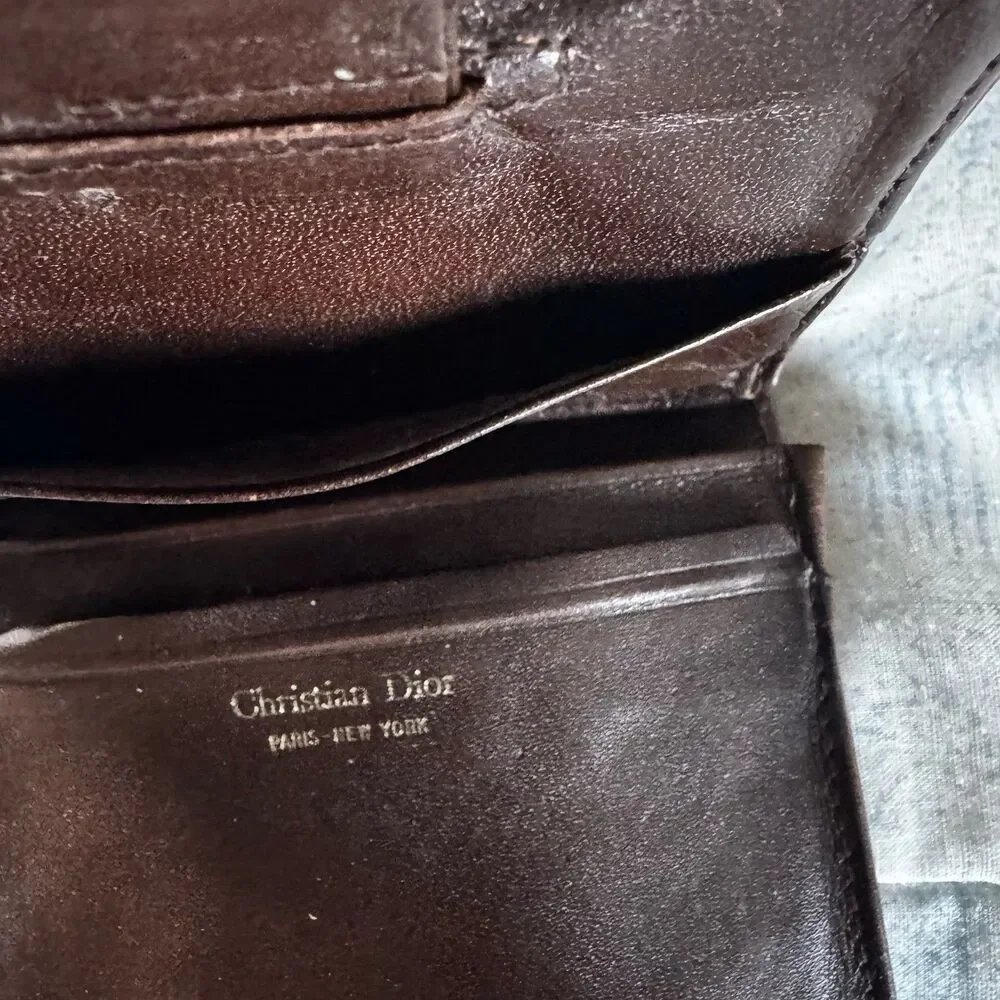 Christian Dior Vintage Brown Trotter Button Bifold Small Authentic Wallet
